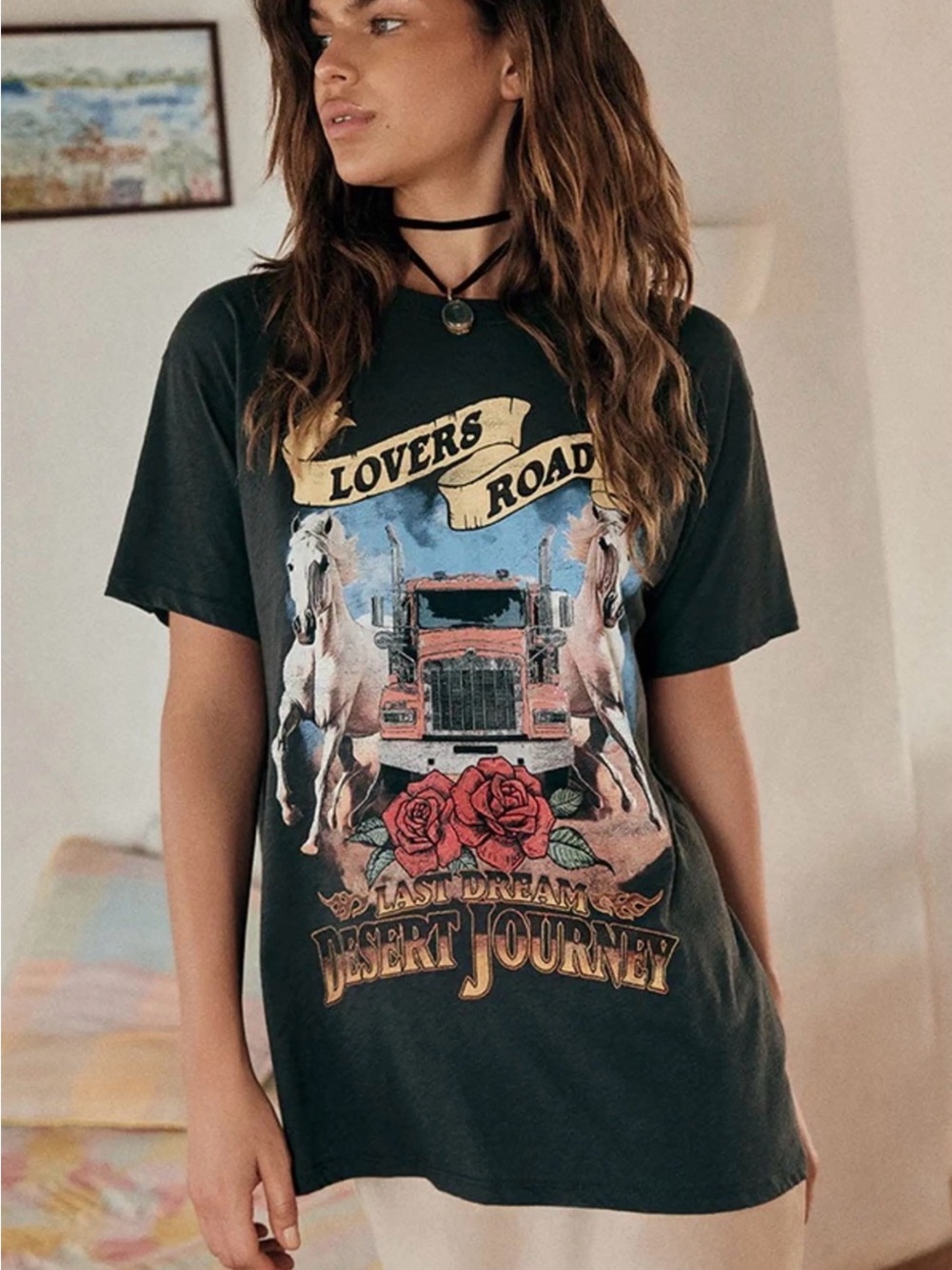 Spell Washed Black 'Lovers Road' Graphic Tee XL Charcoal Oversized Rare